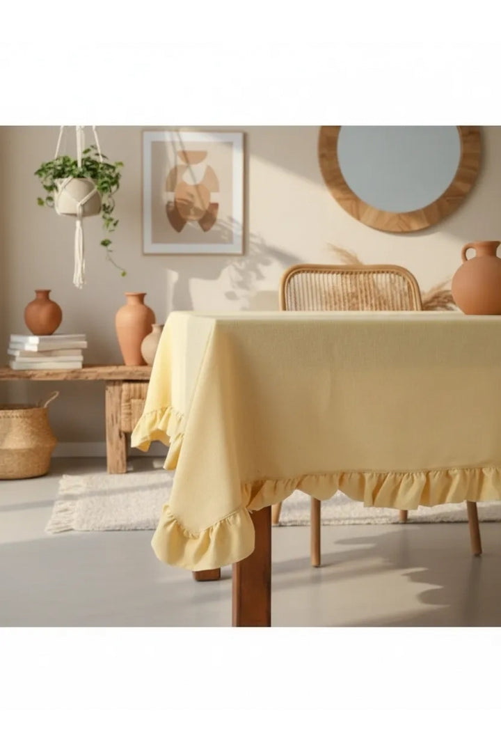 NDC HOME Sarı Keten FIRFIRLI Masa Örtüsü