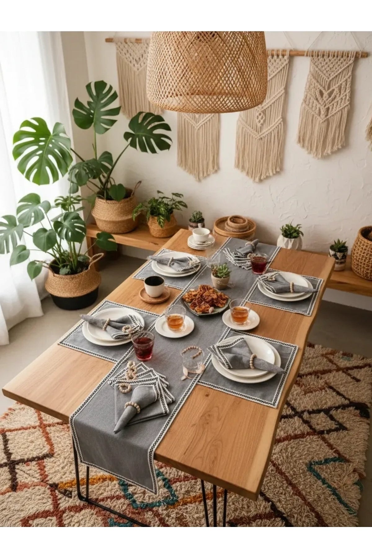 NDC HOME ANTRASİT Siyah Şeritli Peçete 40x40 TOKA HEDİYELİ 6LI