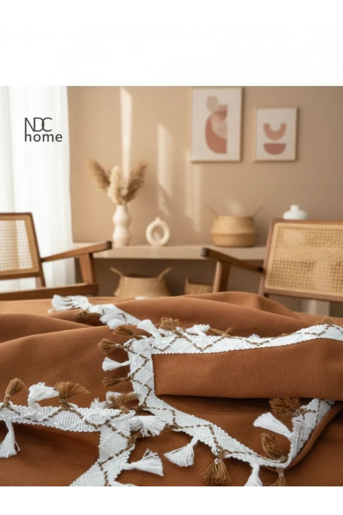 NDC HOME Premium Keten Tarçın [ TARÇIN] Ponponlu Koltuk Örtüsü (170 x 220