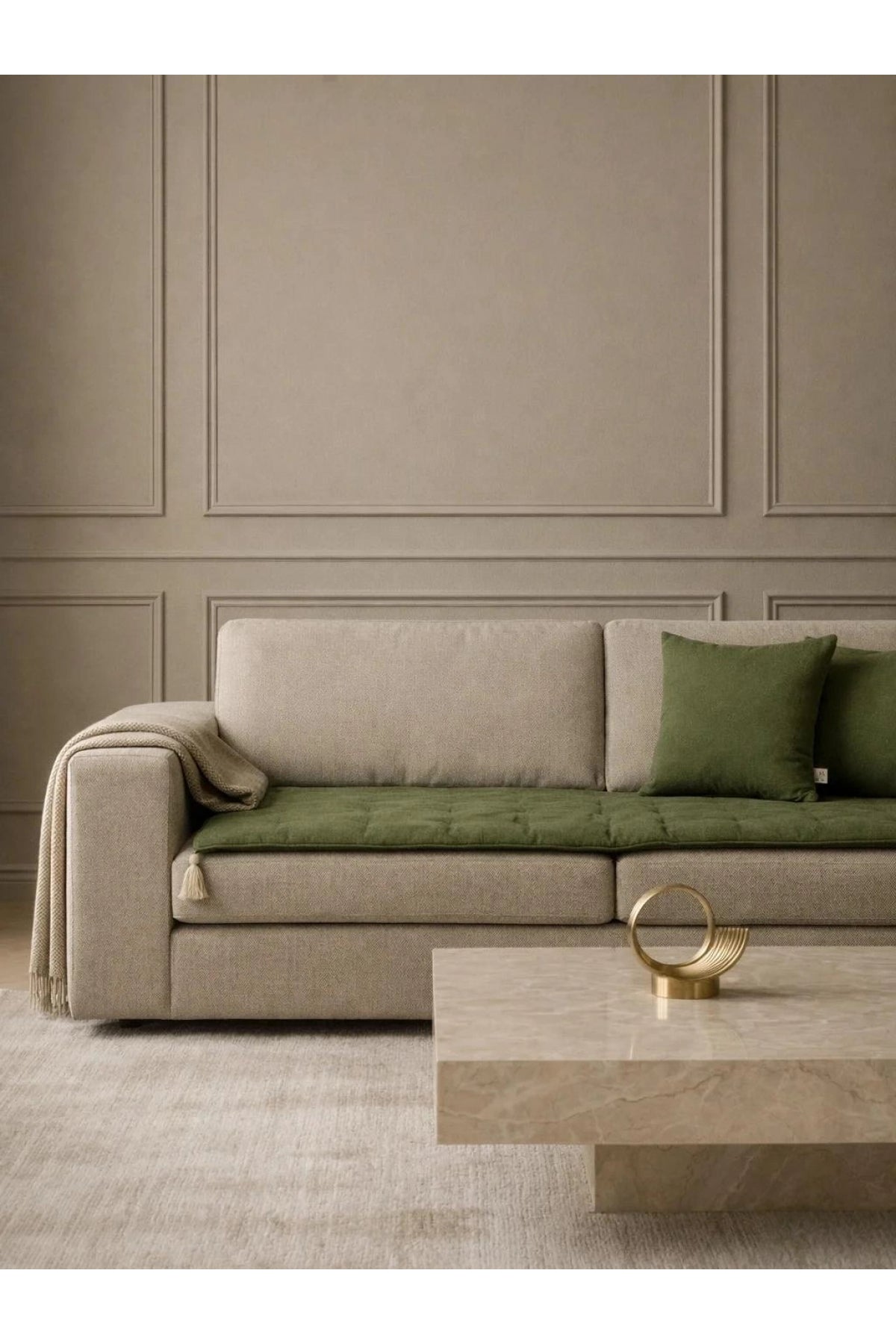 NDC HOME Luxury Keten Koltuk Pedi / Şiltesi [Kırlentli] - Haki