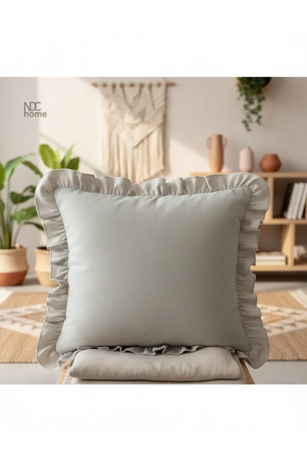 NDC HOME Ham Keten Krem Fırfırlı Kırlent 2 Adet Kırlent Kılıfı(43 X 43)