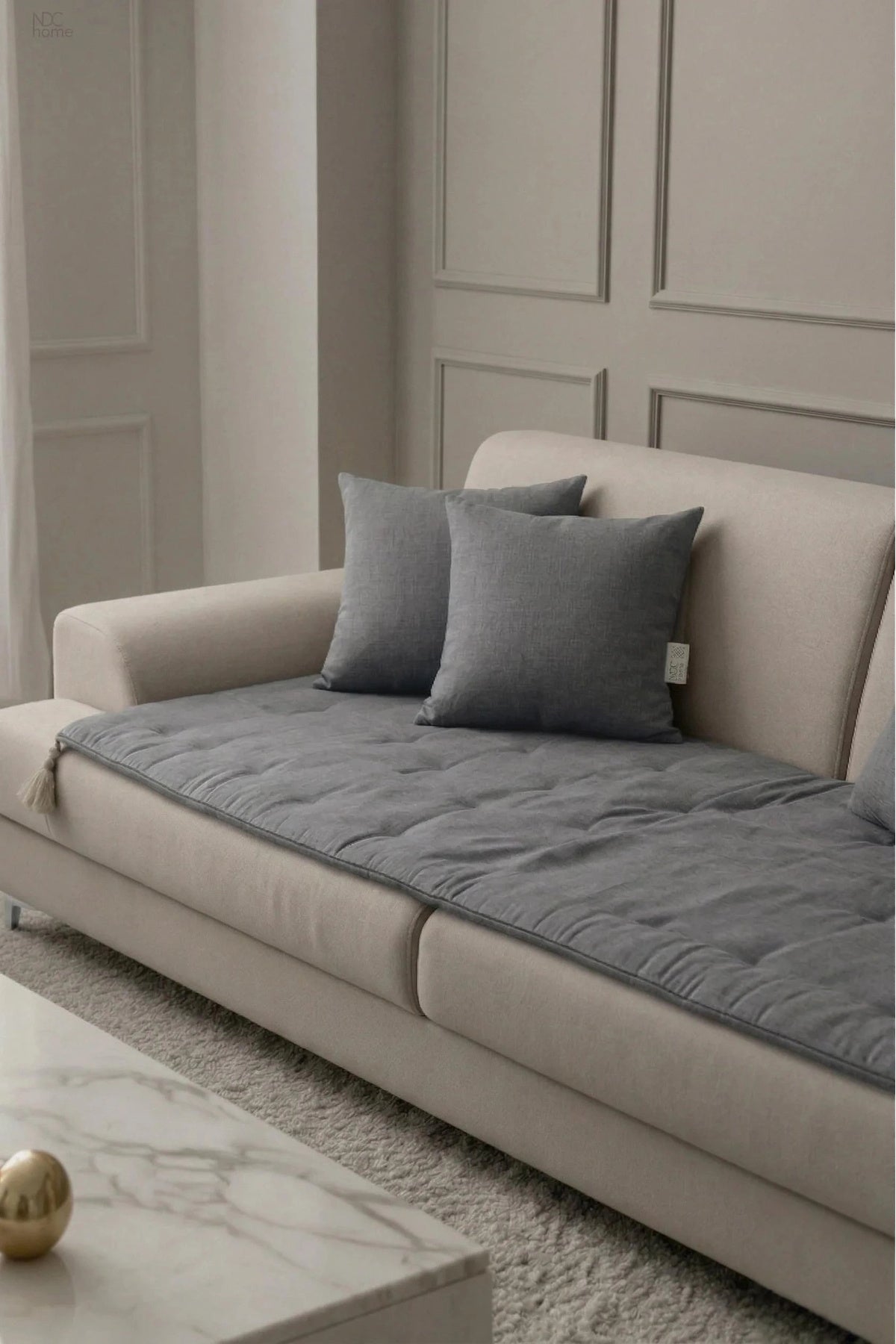 NDC HOME Luxury Keten Koltuk Pedi / Şiltesi [Kırlentli] - Füme