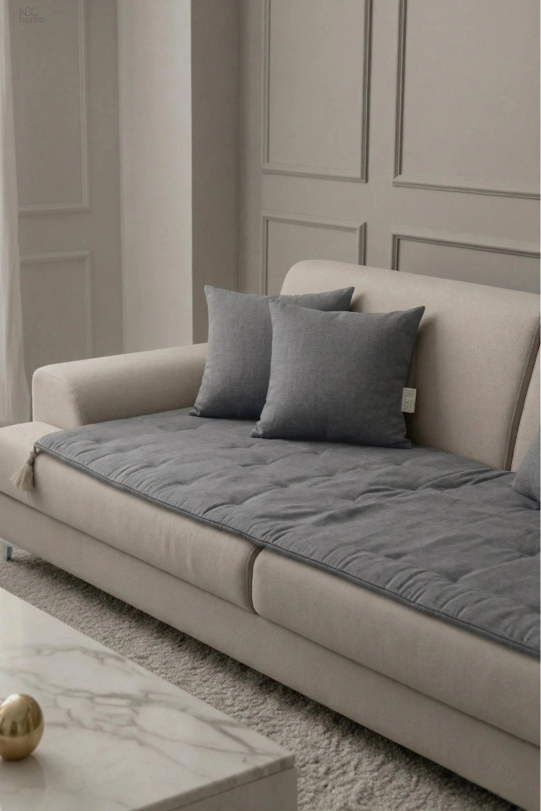 NDC HOME Luxury Keten Koltuk Pedi / Şiltesi [Kırlentli] - Füme