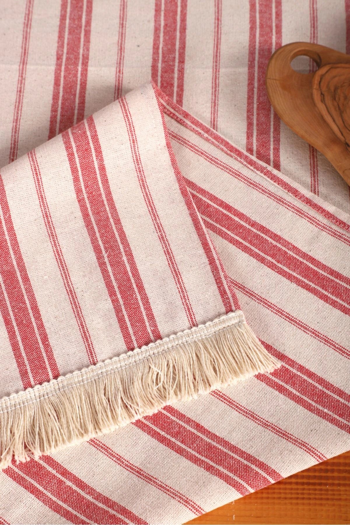NDC HOME Bordo Çizgili Püsküllü Runner Masa Örtüsü(45 x 150)