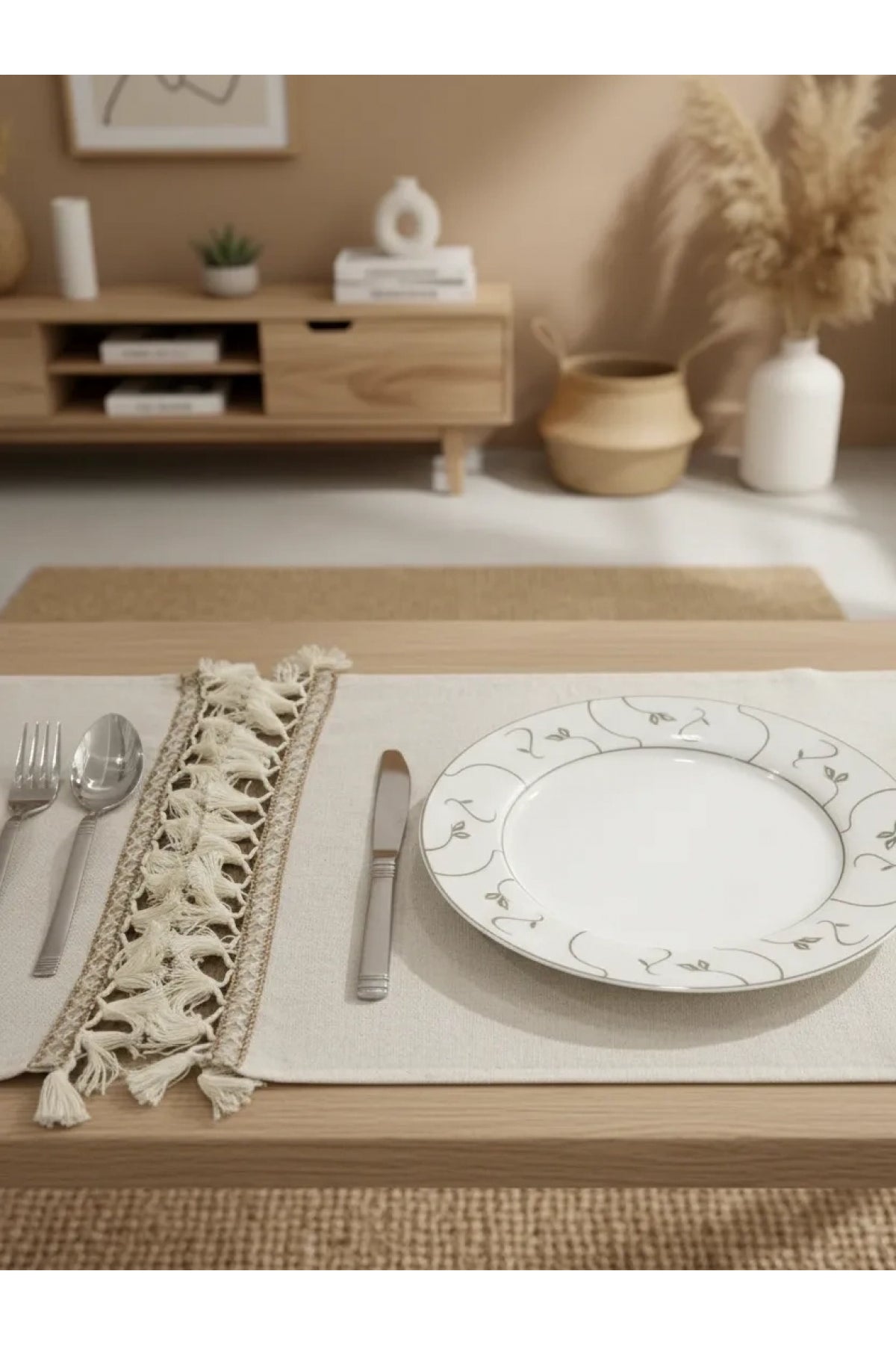 NDC HOME 8Lİ KETEN KAHVERENGİ ŞERİTLİ AMERİKAN SERVİS SETİ [35X55]