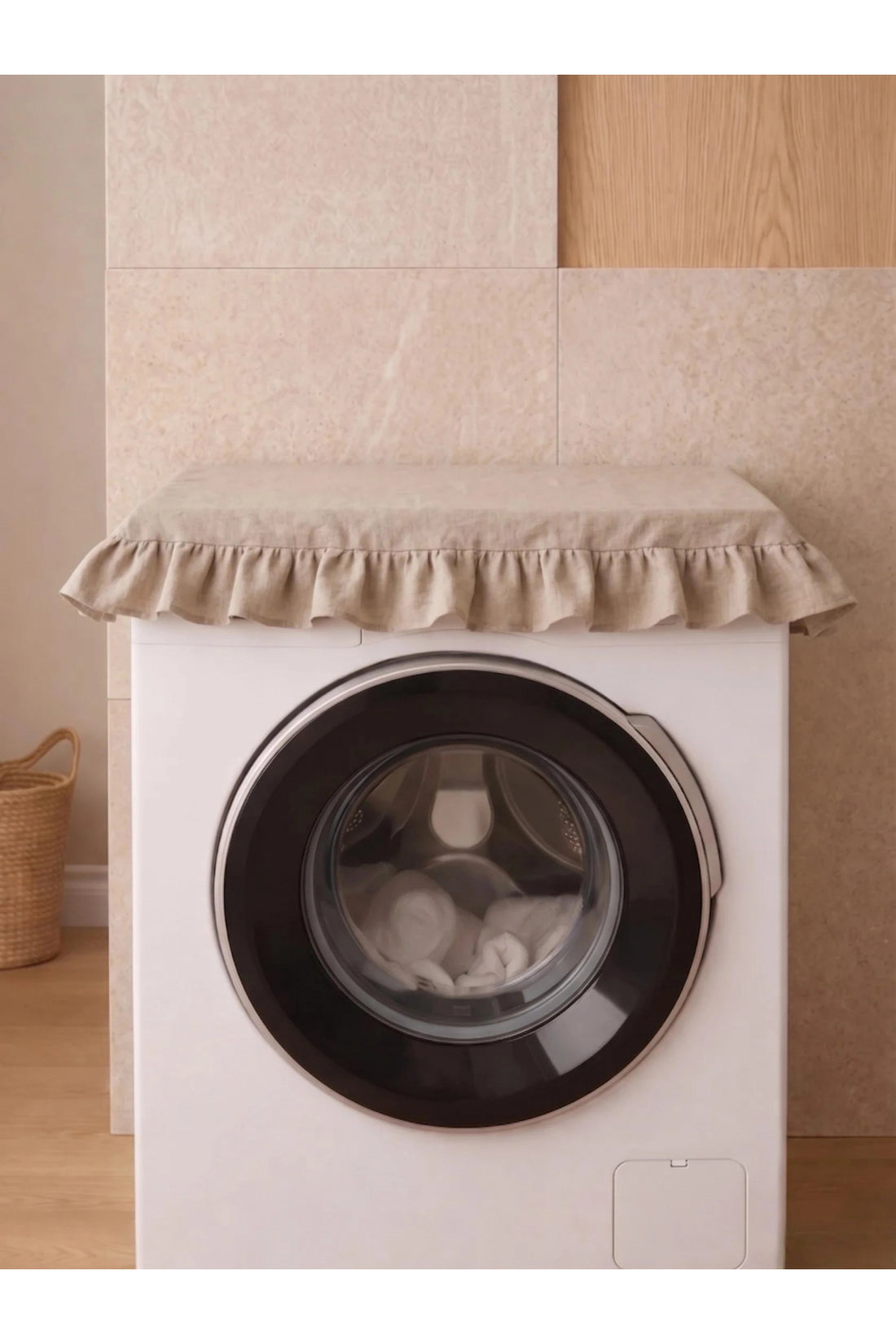 NDC HOME Fırfırlı Çamaşır Makinesi Örtüsü - Çeyizlik Dekoratif Banyo Makine Kılıfı- Bej