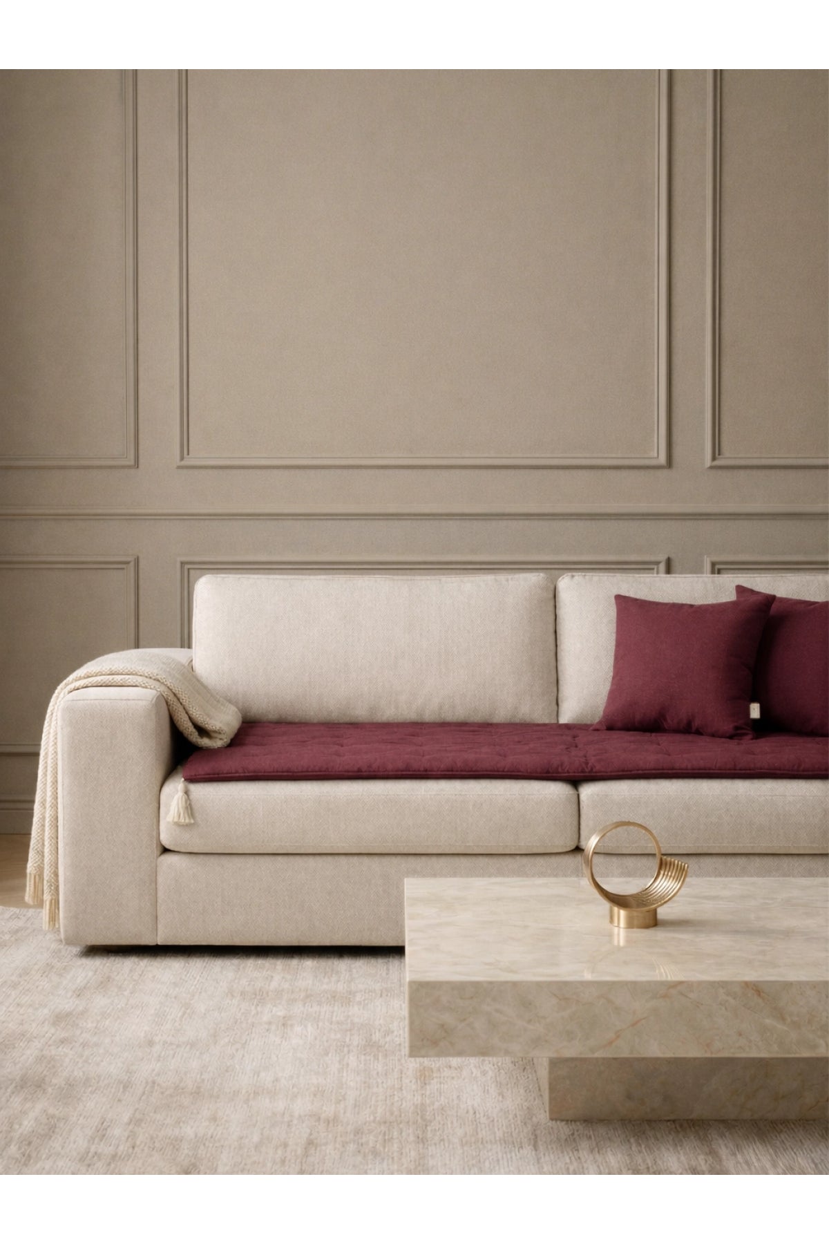 NDC HOME Luxury Keten Koltuk Pedi / Şiltesi [Kırlentli] - Bordo