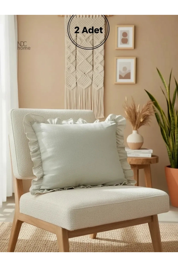 NDC HOME Ham Keten Krem Fırfırlı Kırlent 2 Adet Kırlent Kılıfı(43 X 43)