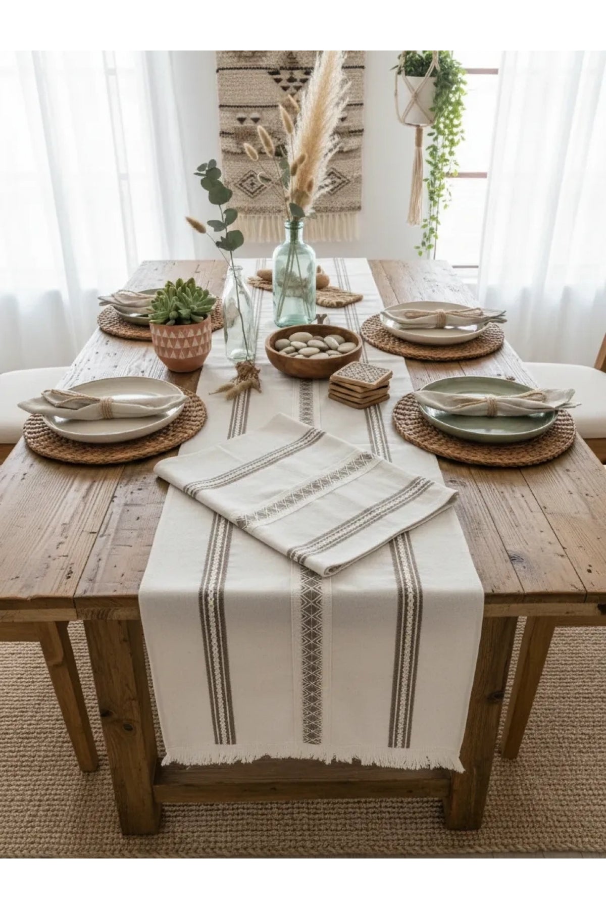 NDC HOME Keten Üstü 3 Dantelli Püsküllü Runner (50 x150)