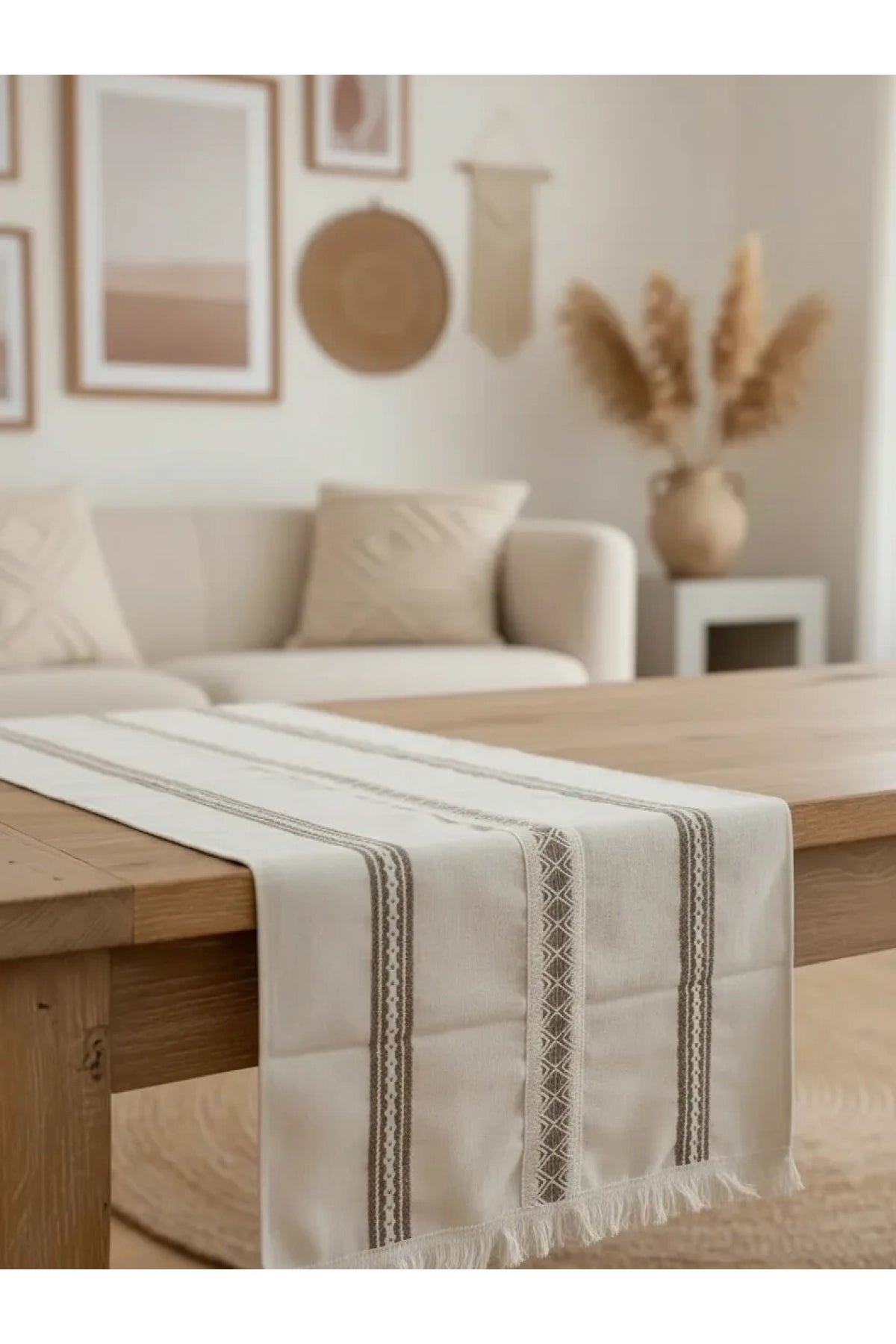 NDC HOME Keten Üstü 3 Dantelli Püsküllü Runner (50 x150)