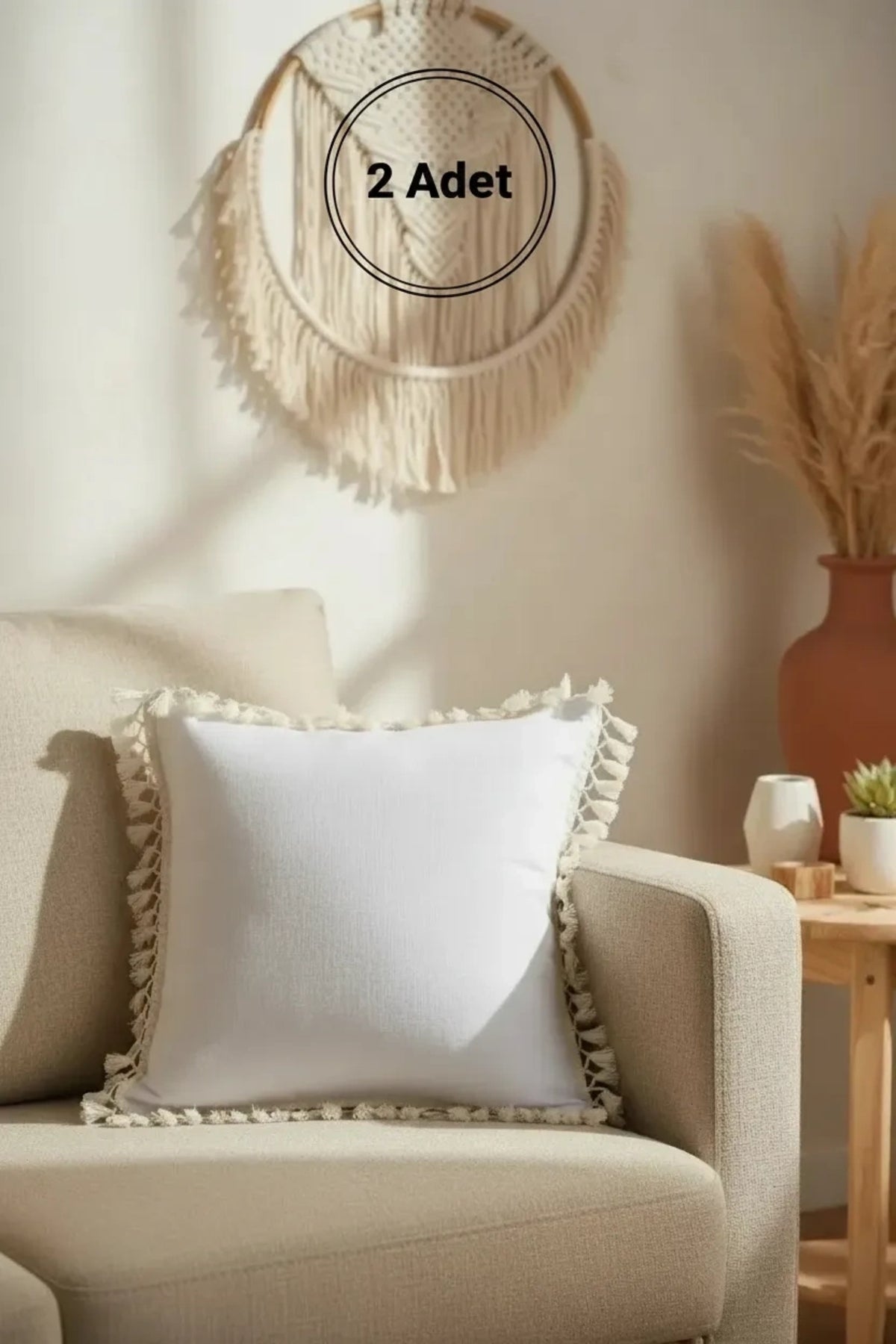 NDC HOME Keten Beyaz Ponponlu Kırlent Kırlent Kılıfı 43 X 43