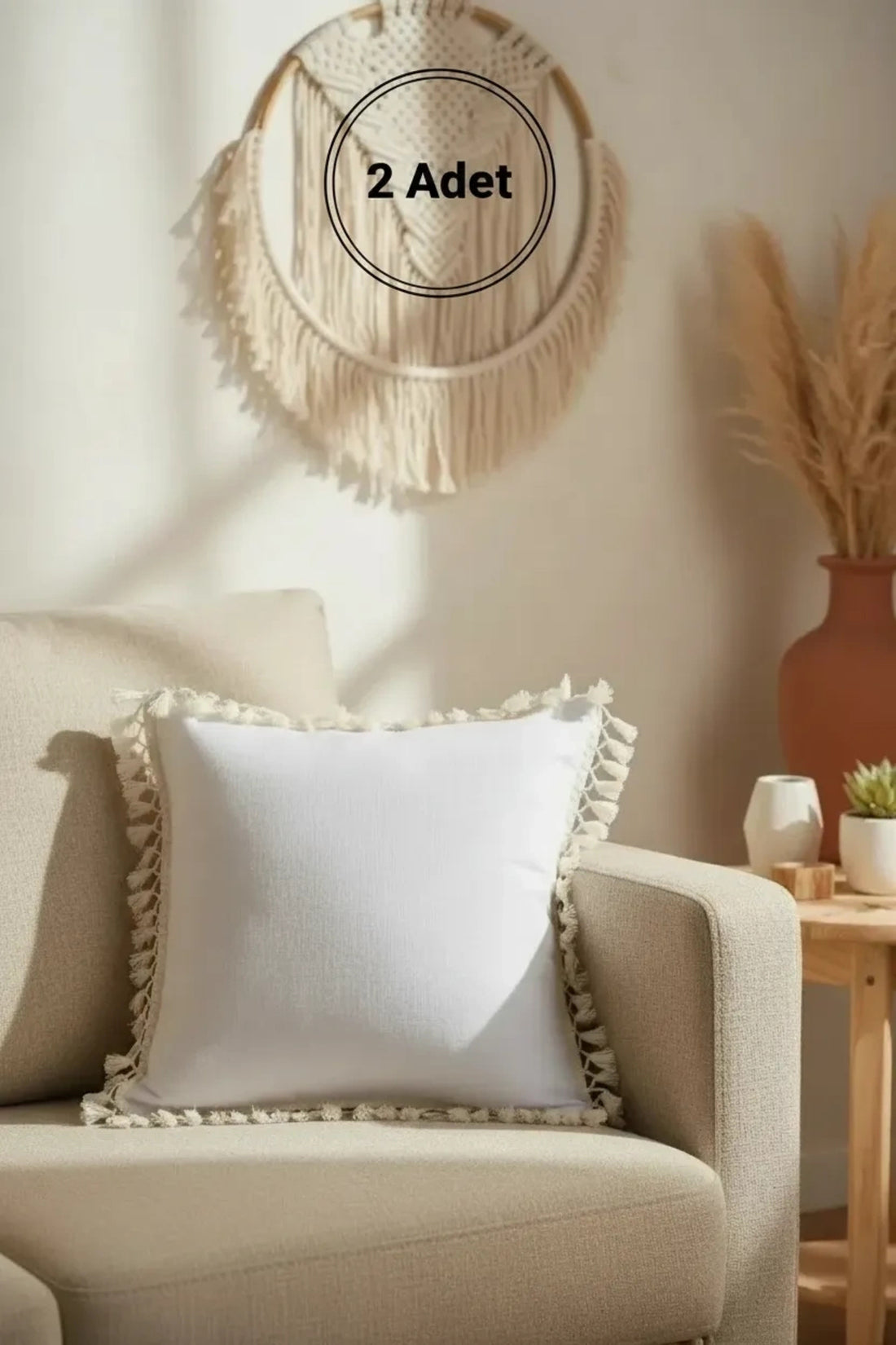 NDC HOME Keten Beyaz Ponponlu Kırlent Kırlent Kılıfı 43 X 43