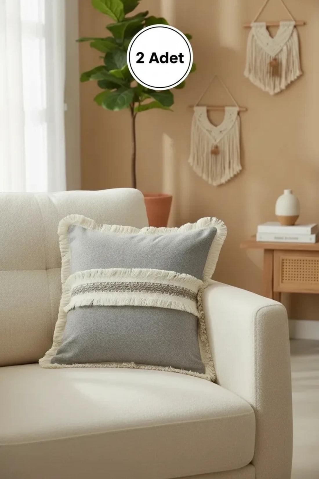 NDC HOME Antrasit Keten Jüt Dantelli Kırlent Kırlent Kılıfı 43 X 43