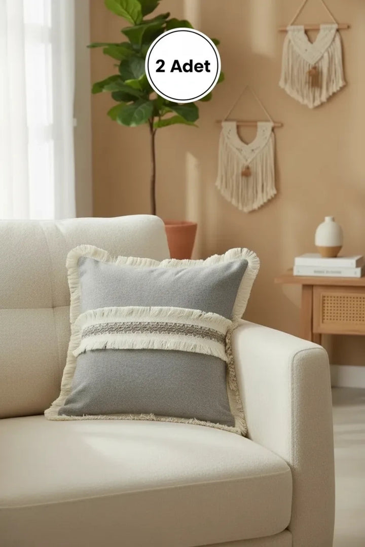 NDC HOME Antrasit Keten Jüt Dantelli Kırlent Kırlent Kılıfı 43 X 43