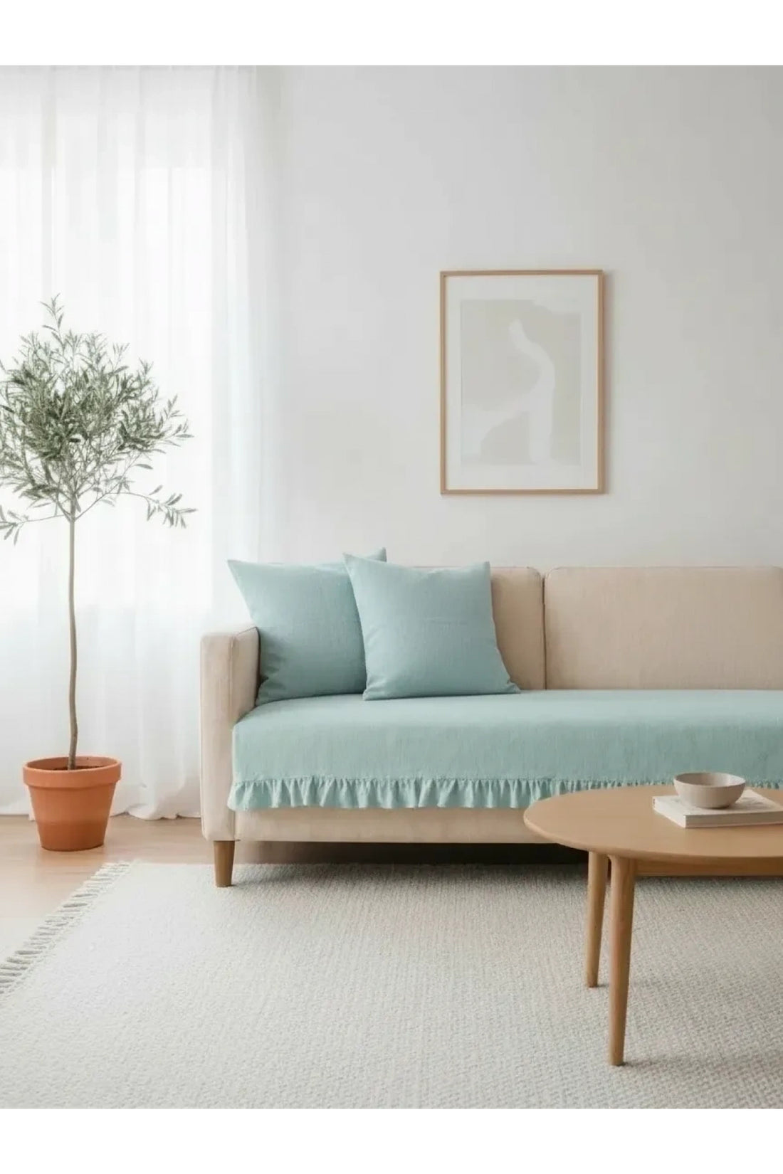NDC HOME Fırfırlı Keten Koltuk Örtüsü [Kırlentli]-Adaçayı