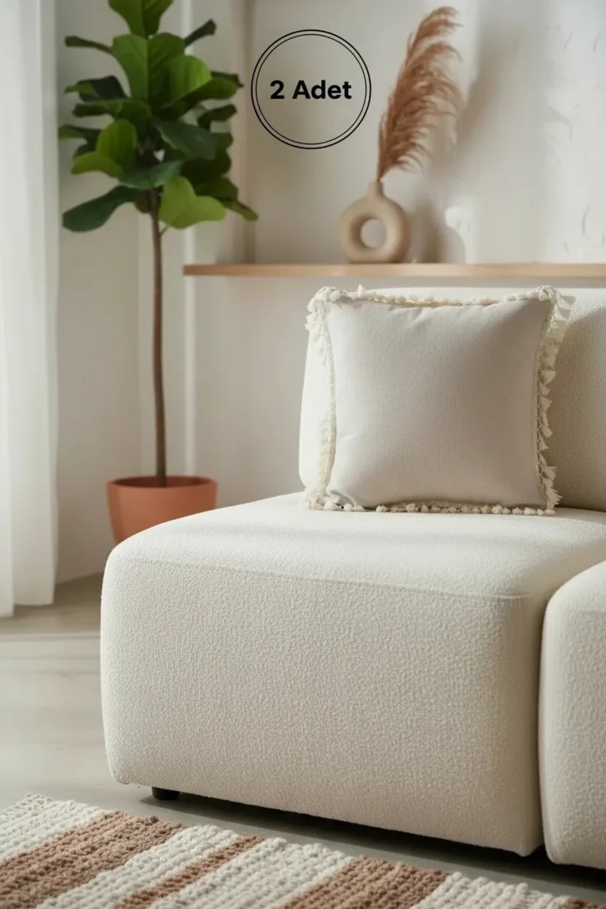 NDC HOME Bej Ponponlu Kırlent Kırlent 2 Adet Kırlent Kılıfı(43 X 43)