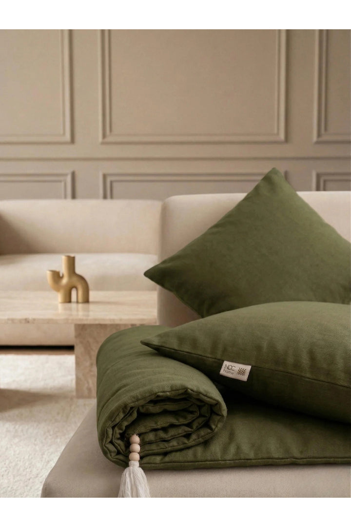 Luxury Keten Koltuk Pedi / Şiltesi [Kırlentli] - Haki