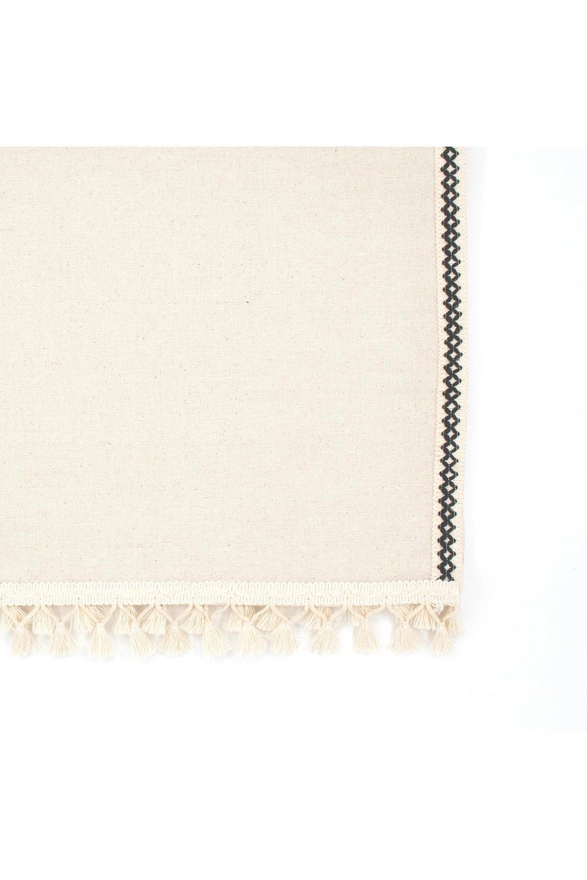 NDC HOME Ham Keten Siyah Şeritli Ponponlu 50 X 150 Cm. Krem Runner.