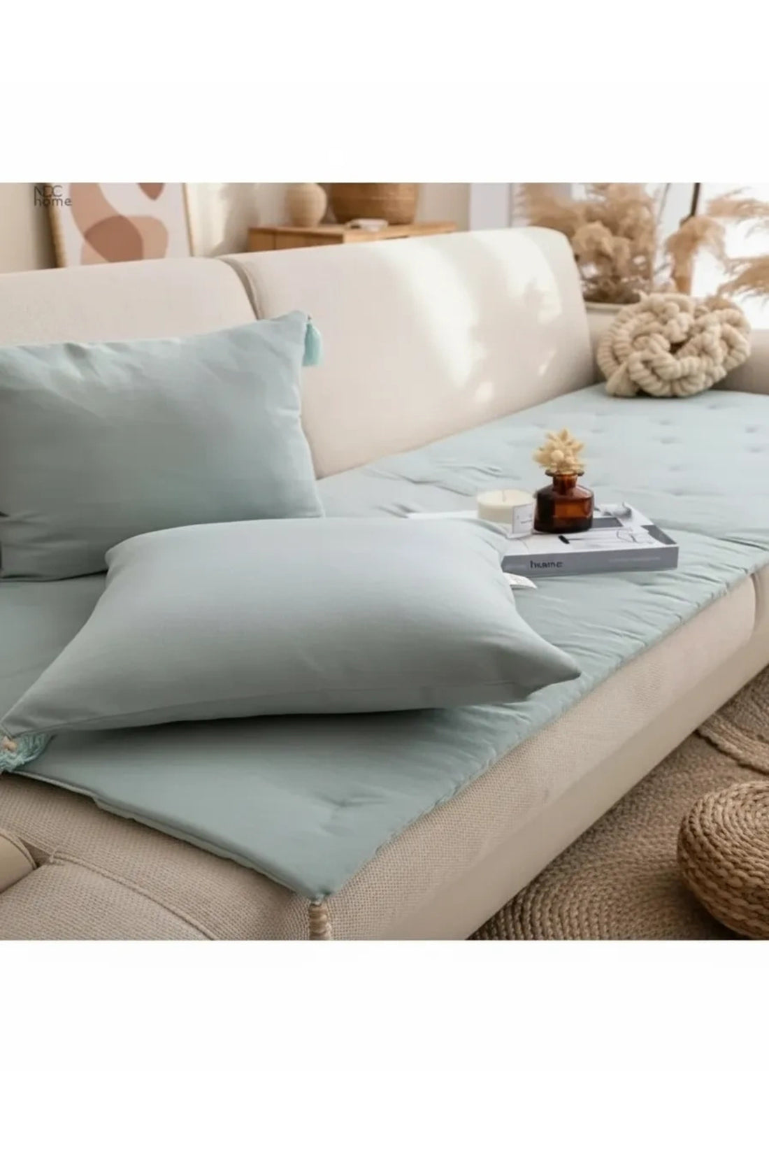 NDC HOME Yeşil Premium Keten Evcil Hayvan Dostu Keten Koltuk Pedi / Şilte [Kırlentli] (80X180)