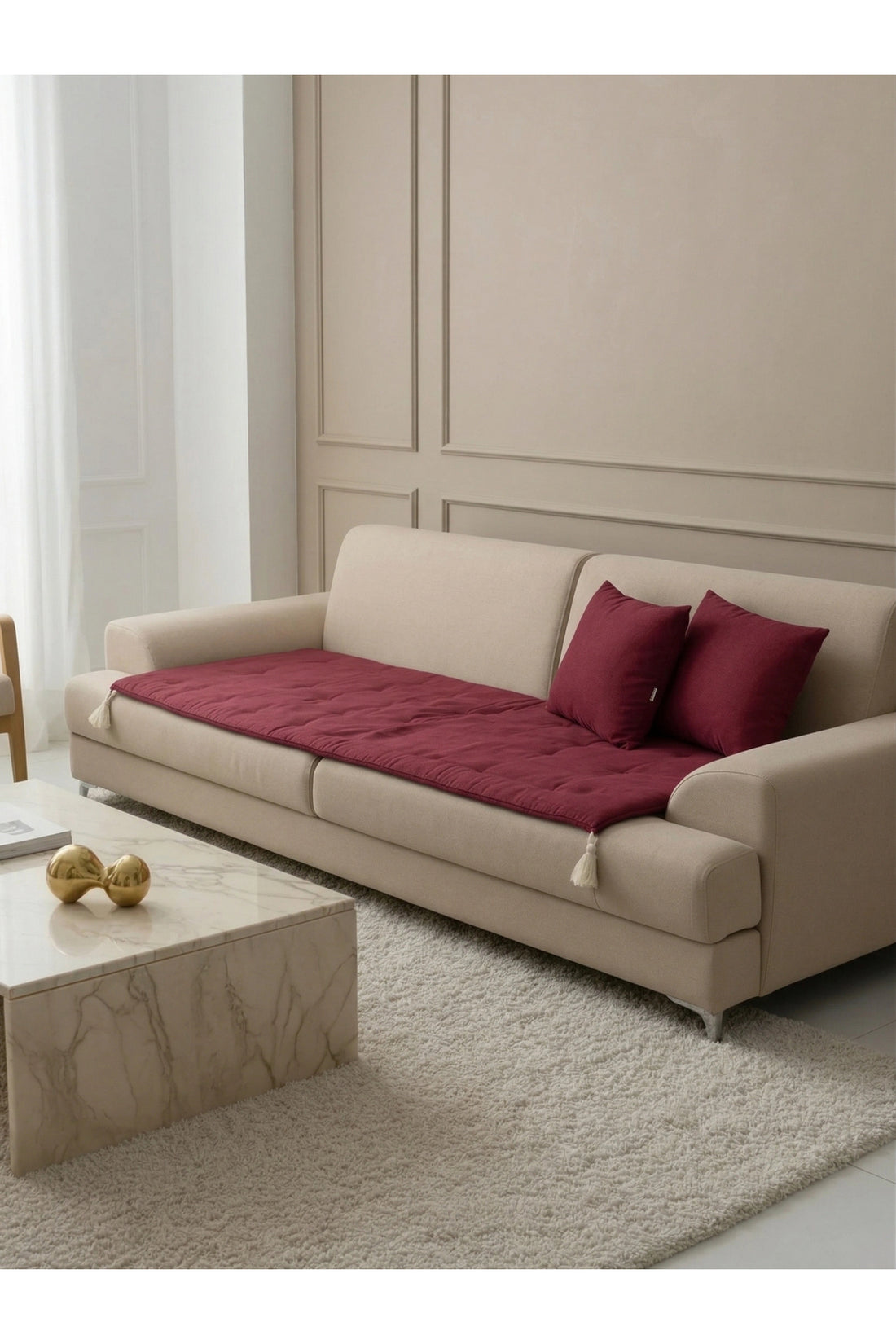 NDC HOME Luxury Keten Koltuk Pedi / Şiltesi [Kırlentli] - Bordo