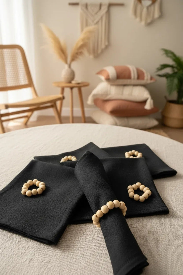 NDC HOME Premium Keten Siyah 6LI (TOKA HEDİYELİ ) Peçete Takımı