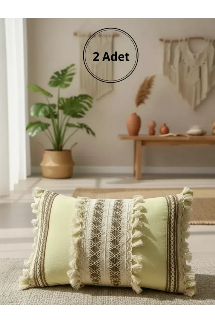 NDC HOME Sarı Kahverengi Dantelli Kırlent 2 Adet Kırlent Kılıfı (35 x 55)